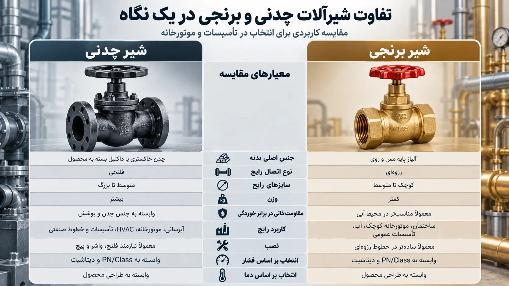 مقایسه شیرآلات چدنی و برنجی